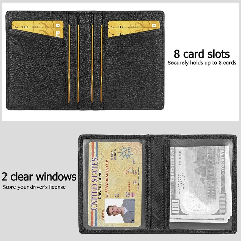 Unaone Slim Minimalist Wallet - Premium Leather RFID Blocking Front Pocket Wallets with 8 Card Slots and 2 ID Window, Black - Image 2
